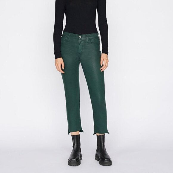 NEW Frame Le High Straight Cropped Jeans Pine Green 24 super stretch denim - Picture 1 of 14